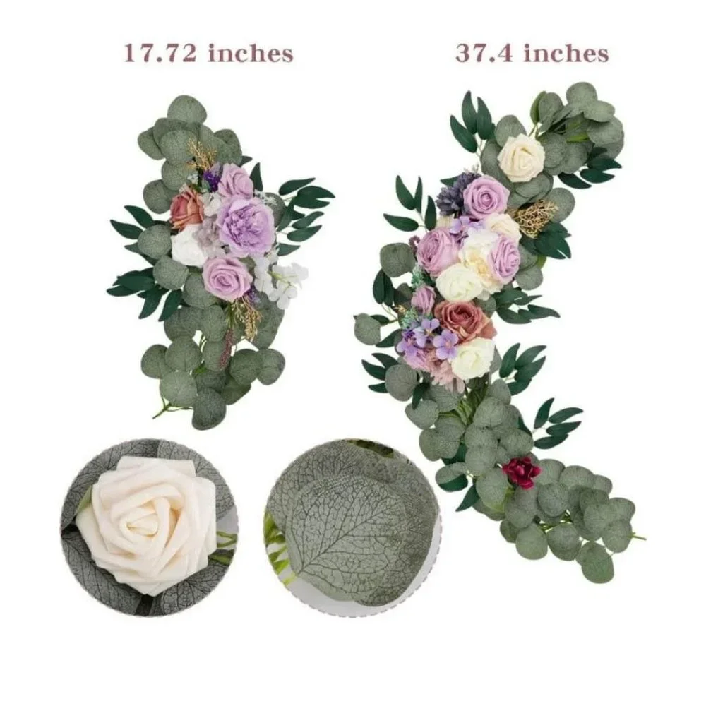 2 Piece | Lavender Purple Shades Arch Flowers Swag Floral Roses Hydrangeas